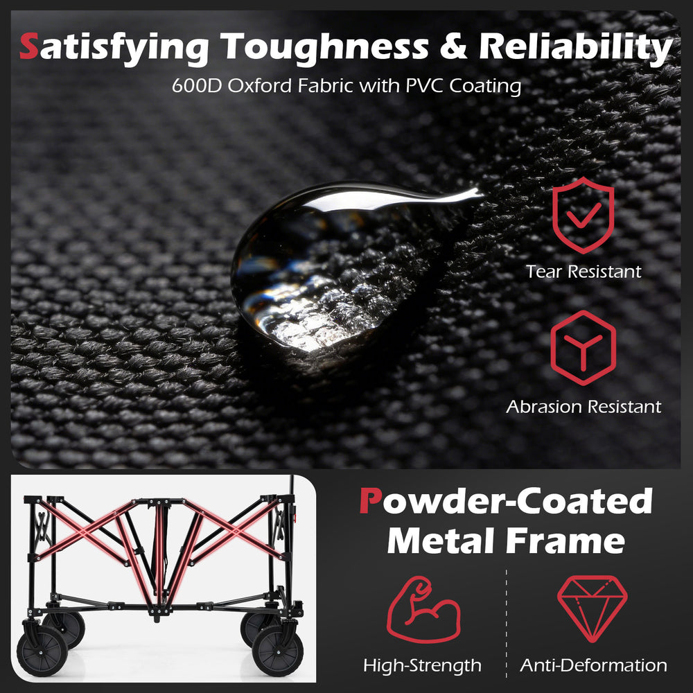 Close-up of 600D Oxford fabric with PVC coating, showcasing tear and abrasion resistance for a heavy-duty wagon cart.
