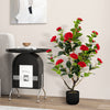 38 Inch Artificial Camellia Tree Faux Flower Plant in Cement Pot-Red - Gallery View 1 of 10