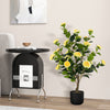 38 Inch Artificial Camellia Tree Faux Flower Plant in Cement Pot 2 Pack-Yellow - Gallery View 1 of 11