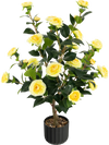 38-inch artificial camellia tree with yellow flowers and durable PE trunk, perfect for year-round home decoration.