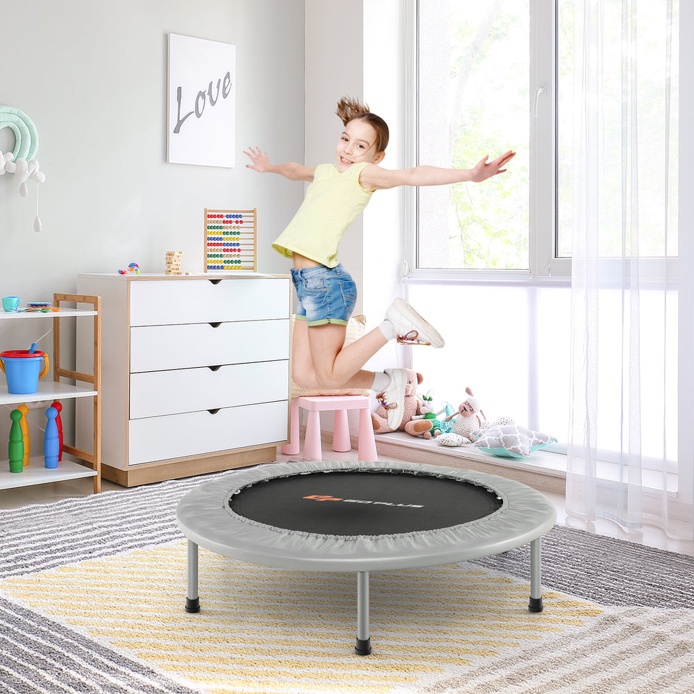 38 Inch Mini Folding Trampoline Portable Recreational Fitness Rebounder-Gray - Gallery View 1 of 13