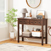 Espresso finish 38-inch rustic console table featuring spacious tabletop and elegant metal handles, ideal for hallway.