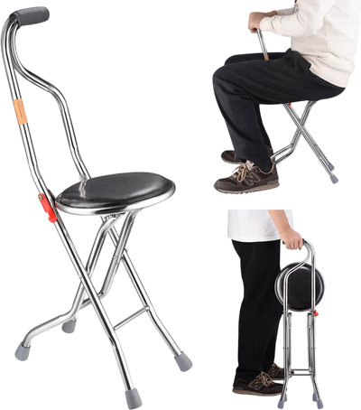 Yescom Folding Walking Cane with Seat Lightweight New