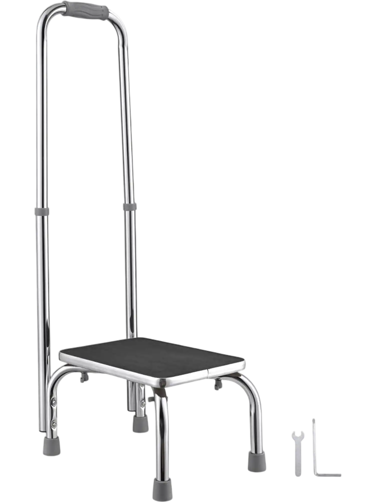 Yescom Medical Single Step Stool Chrome Steel w/ Handrail New