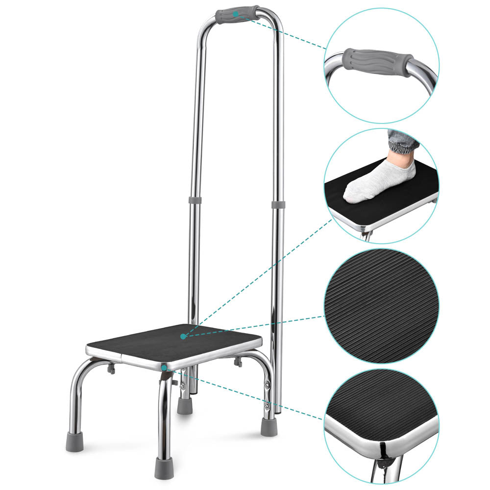 Yescom Medical Single Step Stool Chrome Steel w/ Handrail New – FactoryPure