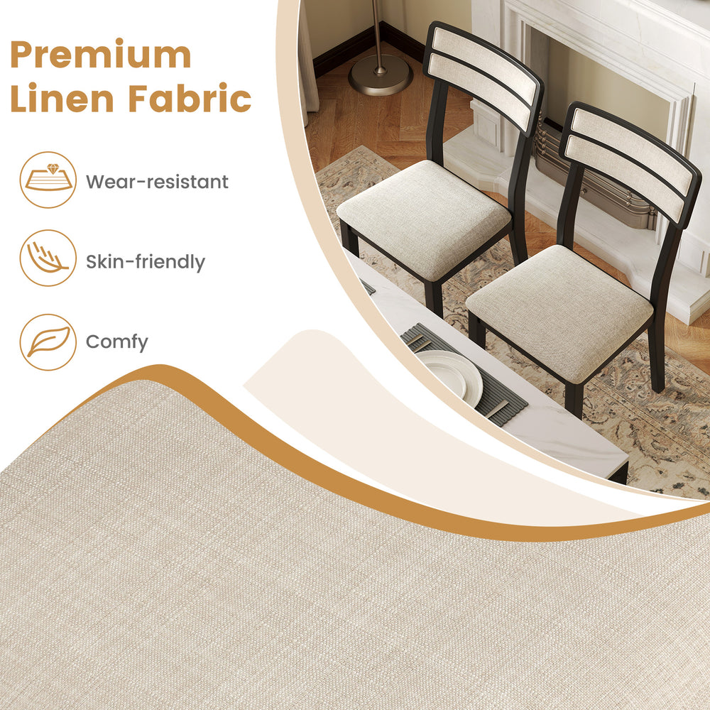Set of 2 modern dining chairs with ergonomic tilt backrest and wear-resistant linen fabric for dining room comfort.