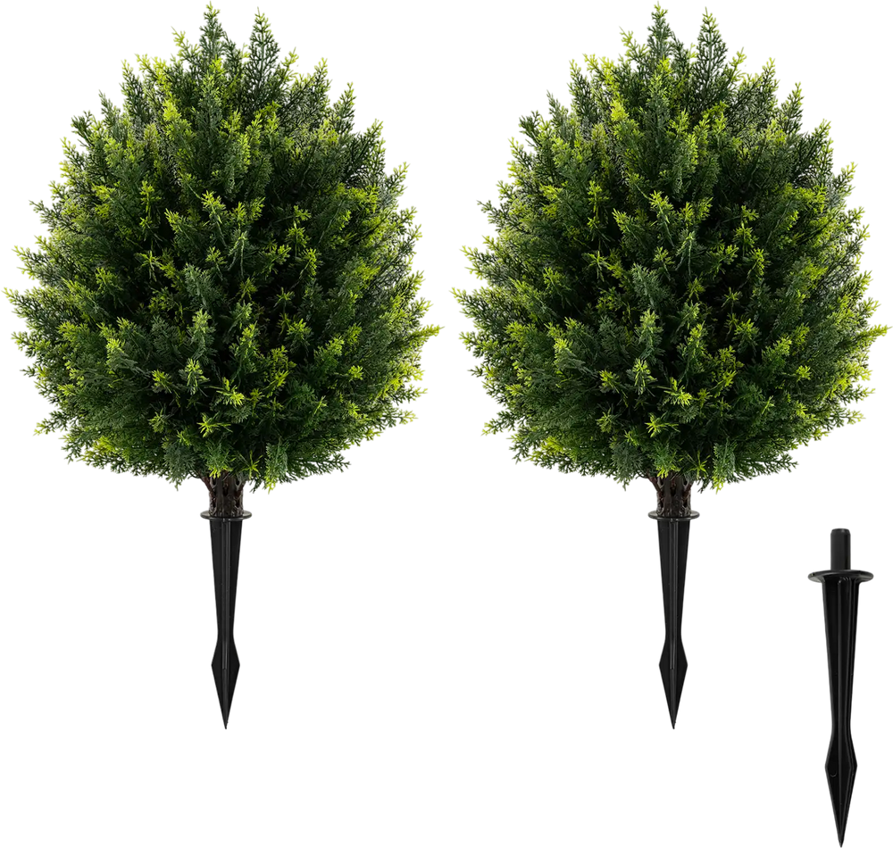 24-inch artificial cypress topiary ball tree set with ground spike, featuring realistic green leaves for indoor and.