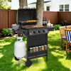 39,000 BTU outdoor propane gas grill on wheels with side burner, spacious cooking zone, and ample storage for backyard.