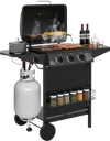 39,000 BTU outdoor propane gas grill with three burners, side burner, and spacious cooking zone on wheels for easy.