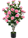 Artificial 39.5" camellia tree with vibrant pink blossoms and dense green foliage in a sturdy cement pot for home decoration.