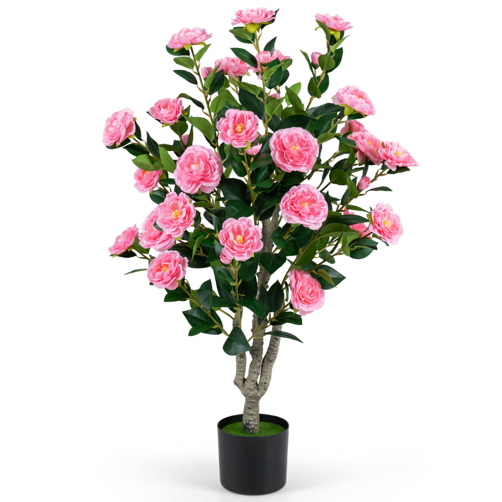 39.5" Artificial Camellia Tree with Orange Blossoms in Cement Pot for Home Decoration-Pink - Gallery View 1 of 8