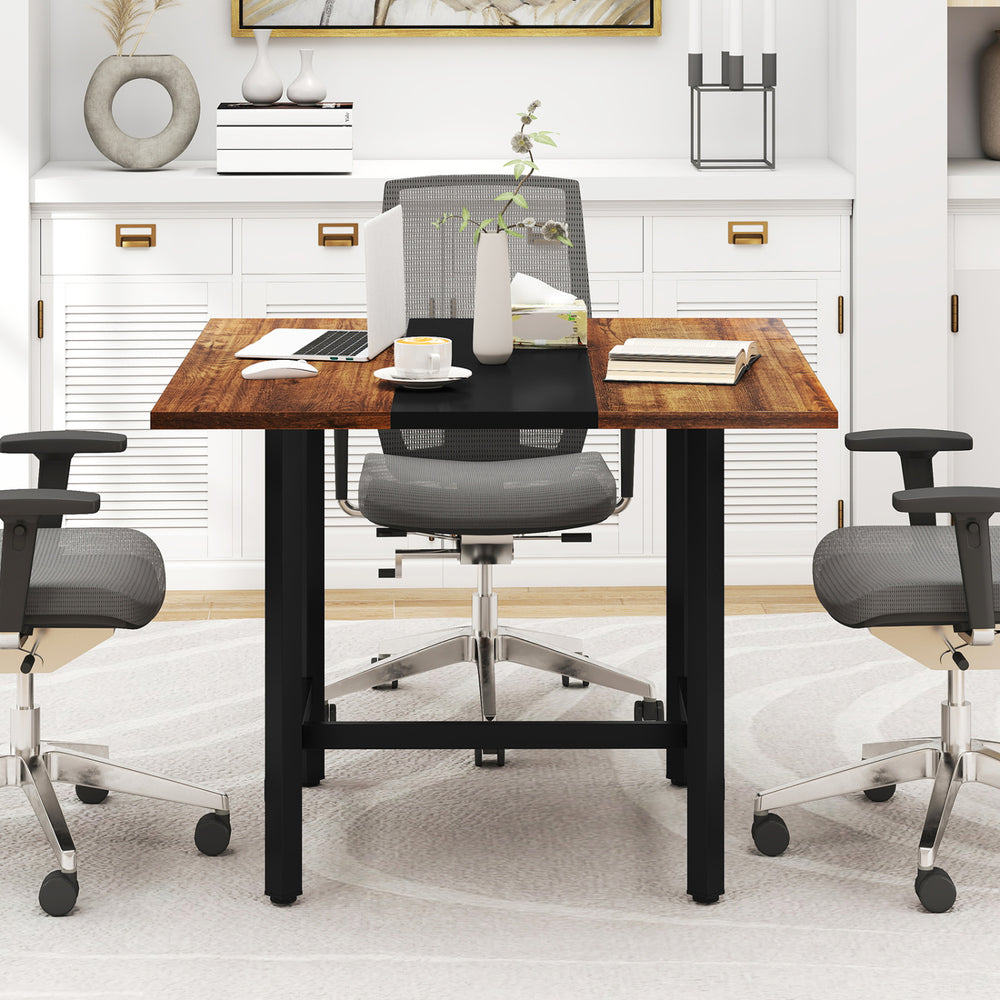 39.5 Inches Square Conference Table Meeting Room Table with Thickened Tabletop-Rustic Brown - Gallery View 1 of 10