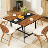 Square conference table with rustic brown finish, thickened tabletop, and sturdy metal frame, ideal for meetings or dining.