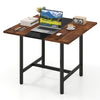 Square conference table with a rustic brown finish, thickened tabletop, and robust metal frame for versatile use.