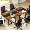 Square conference table with a rustic brown finish, sturdy metal frame, and seating for up to four people.