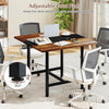 39.5 inches square conference table with a rustic brown finish, featuring adjustable foot pads for stability and seating for four.