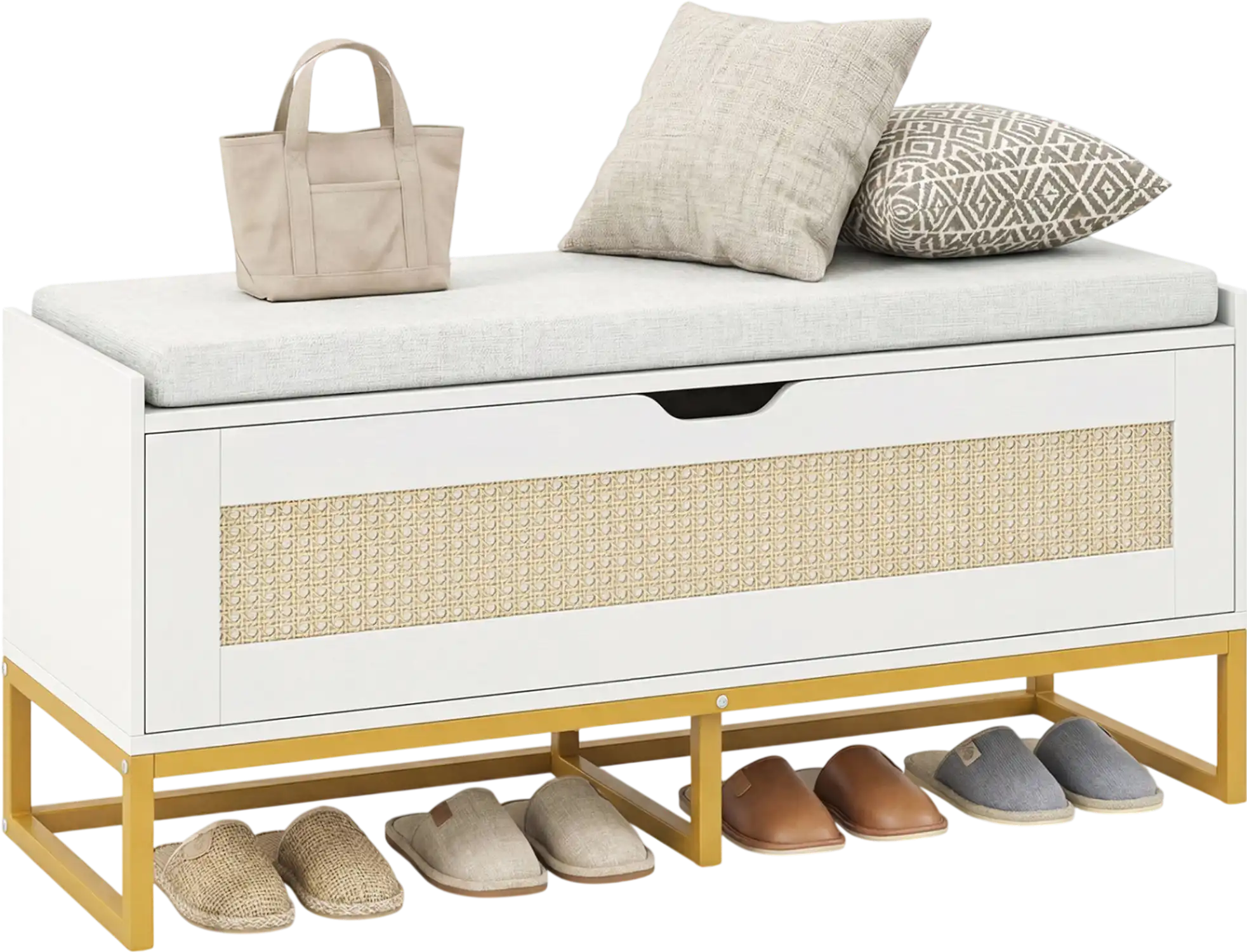 Costway Rattan Shoe Storage Bench w/ Padded Seat Flip-Top 39.5
