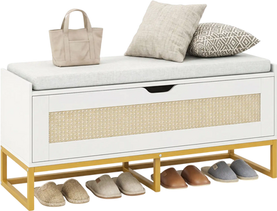 Costway Rattan Shoe Storage Bench w/ Padded Seat Flip-Top 39.5