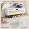 Rattan storage chest with padded seat, featuring a flip-top design and anti-slip foot pads, ideal for entryway.