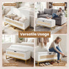 Rattan storage chest with padded seat, ideal as a shoe bench or footstool for entryway or living room organization.