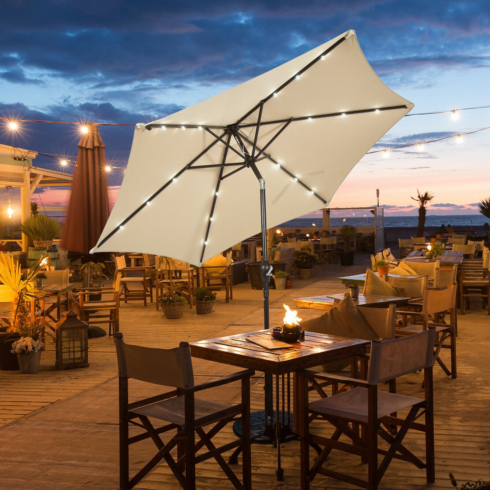 9 Feet Solar LED Lighted Patio Market Umbrella Tilt Adjustment Crank Lift-Beige - Gallery View 1 of 12