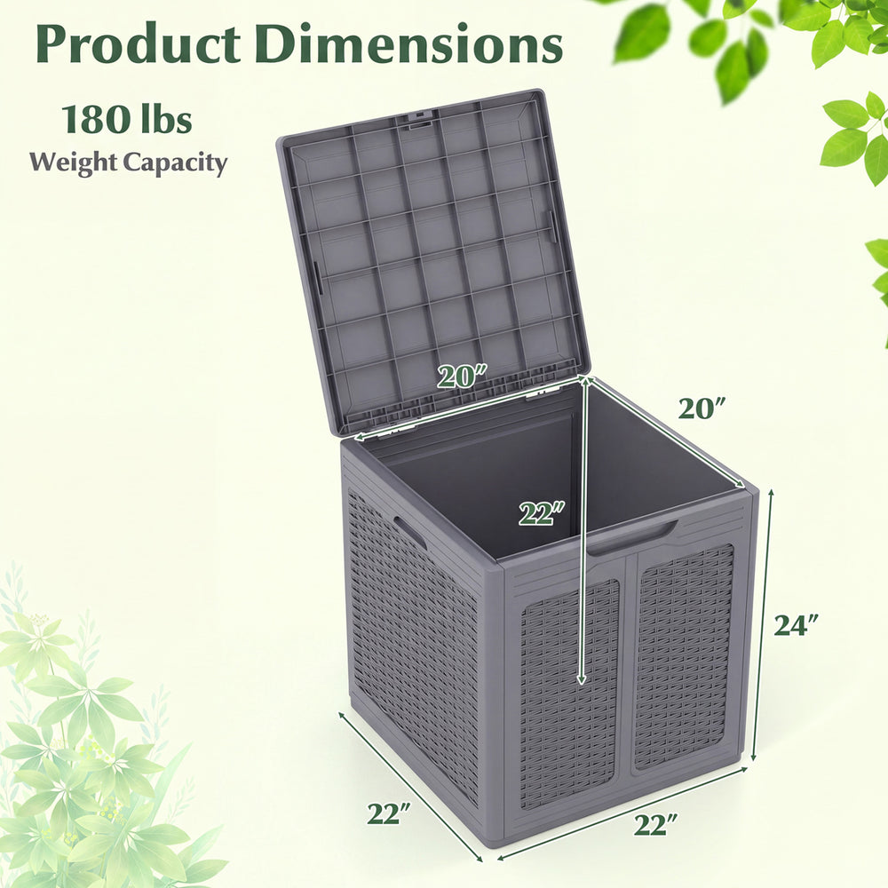 Gray 39-gallon deck box features a lockable lid and spacious design, perfect for patio furniture cushions and outdoor storage.