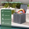 Gray 39-gallon deck box with lockable lid, ideal for storing patio cushions, garden tools, and pool supplies.