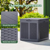 39-gallon gray deck box features a wood-like top and rattan-like surface, ideal for patio storage and package delivery.