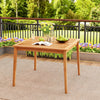 Acacia wood dining bistro table with natural finish, 1.96" umbrella hole, perfect for patio gatherings.