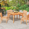 Solid acacia wood dining table with a warm natural finish, designed for four, featuring a 1.96-inch umbrella hole for.