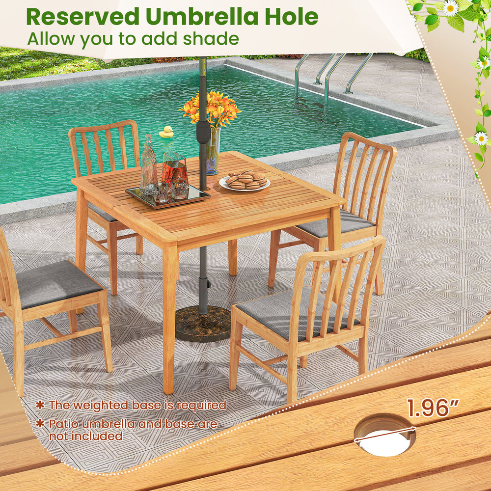 Acacia wood dining bistro table with 1.96" umbrella hole, designed for 4, perfect for patio or backyard gatherings.
