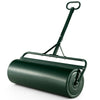 39-inch green lawn roller features a removable drain plug for easy filling with water or sand, perfect for garden use.