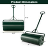 39-inch wide green lawn roller with dimensions, made of powder-coated metal for durability and easy towing behind a.