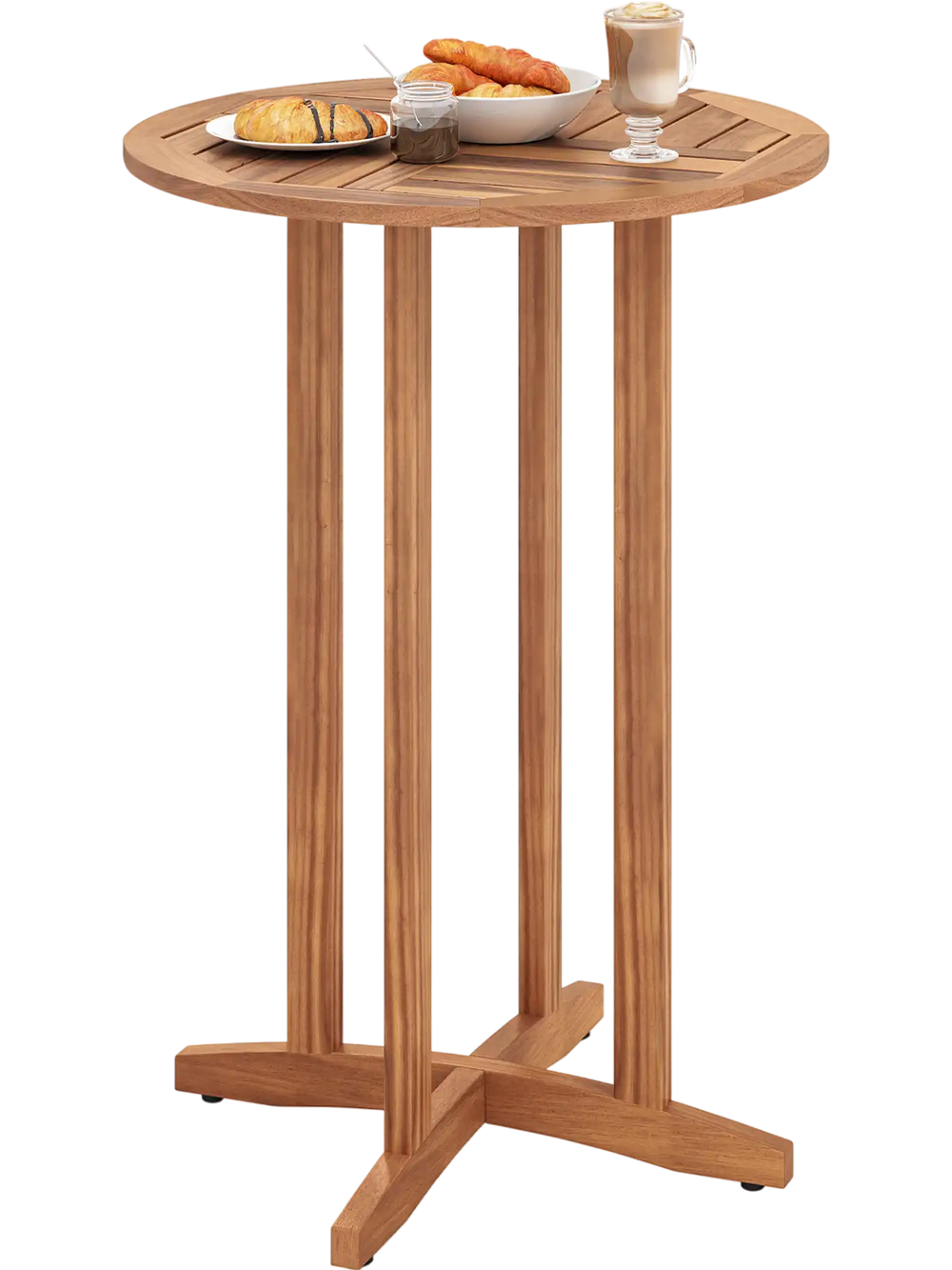39 Inch Outdoor Acacia Wood Bar Table with Slatted Table Top
