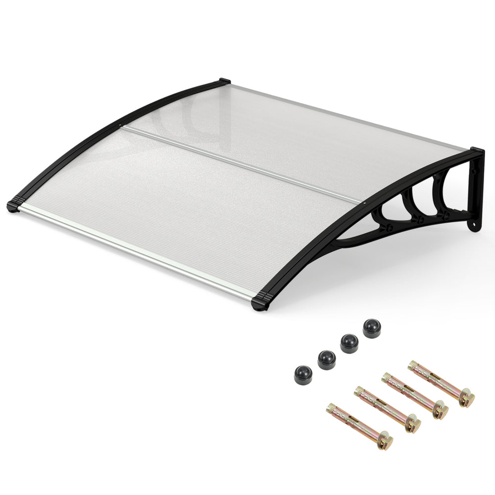 Outdoor black door canopy awning, 39 x 30 inches, includes mounting hardware for easy installation.