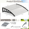 39 x 30 inch black outdoor door awning with PC sheets and fixing bars for protection against weather elements.