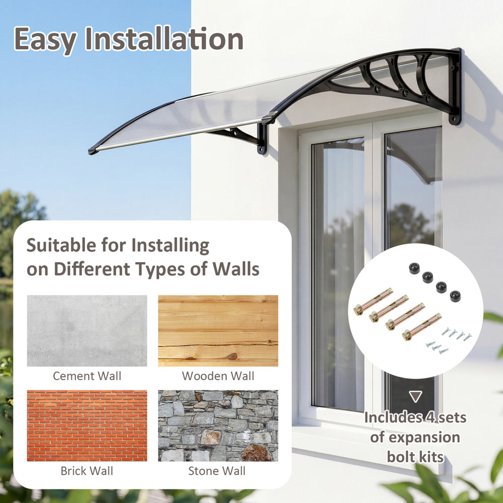 Outdoor black door canopy awning, 39 x 30 inches, suitable for cement, wooden, brick, and stone walls. Easy.