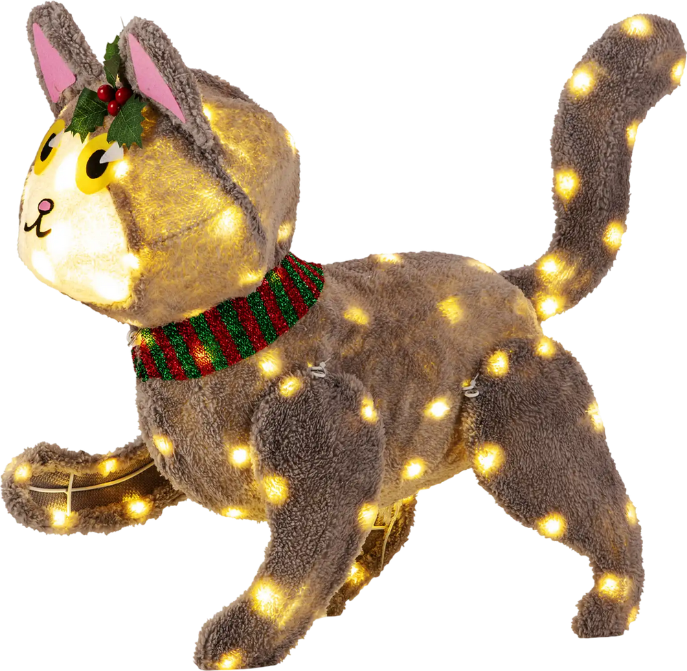 Pre-lit 88 LED Light Up 3D Cute Cat with Warm White Light and Plug