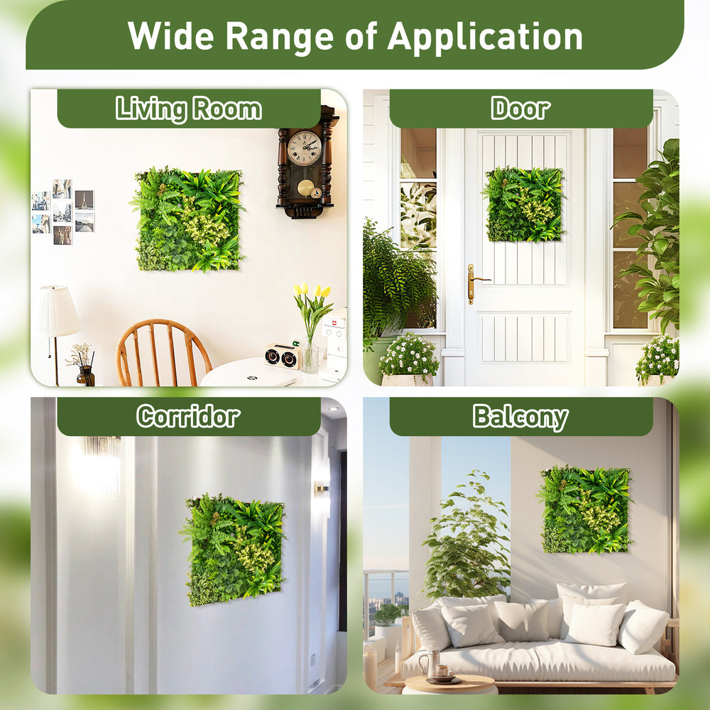 20" x 20" 3D hanging greenery hedge featuring 11 types of faux plants, ideal for indoor and outdoor decor.