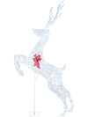 3D large lighted Christmas reindeer decoration with 190 LED lights, red bow, and iridescent ribbon for outdoor holiday decor.