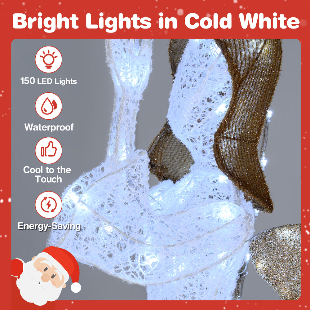 3D lighted angel Christmas decoration with 150 cold-white LED lights, golden wings, suitable for indoor and outdoor use.