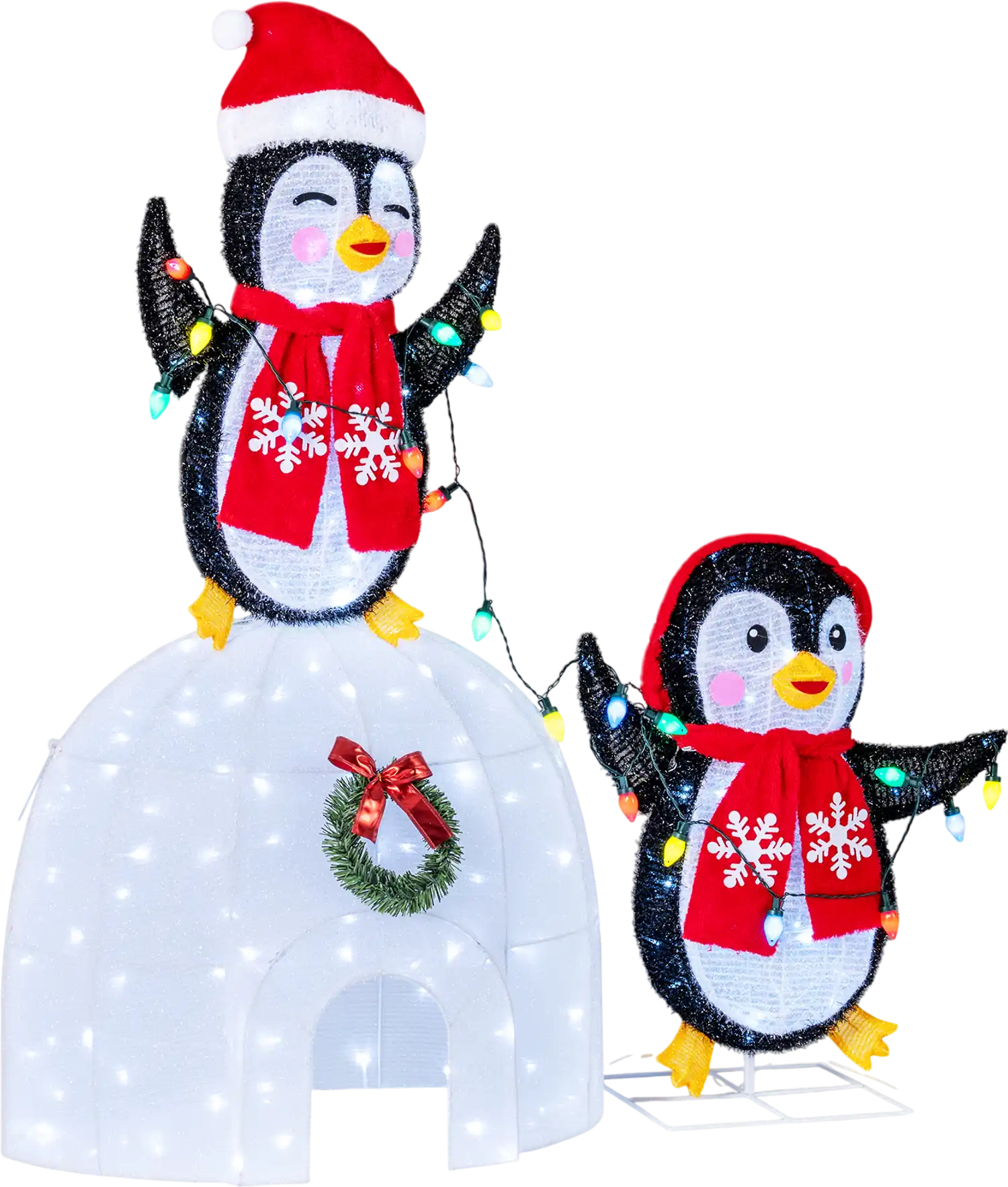 Costway 3D Pre-Lit Igloo Penguin Christmas Decor 170 Cold-White LED 71378214 New