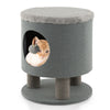 Gray 3-in-1 cat condo stool with scratching posts and plush ball toy, providing a cozy resting space for cats.
