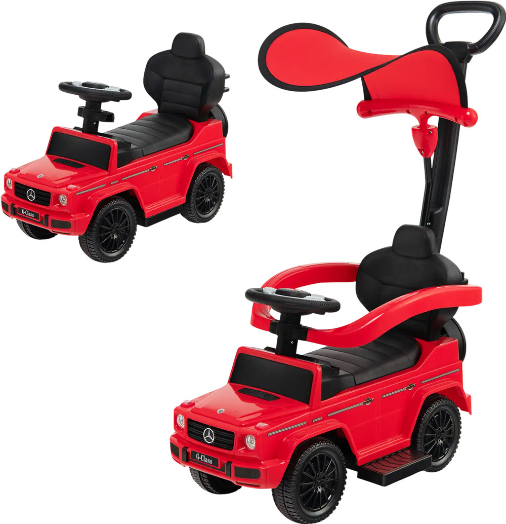 Red Mercedes Benz G350 3-in-1 ride-on push car with canopy, suitable for kids 1-3 years, featuring a functional.
