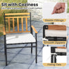 Outdoor chair with acacia wood armrests and soft cushion, featuring zippered covers and fixing ties for stability.