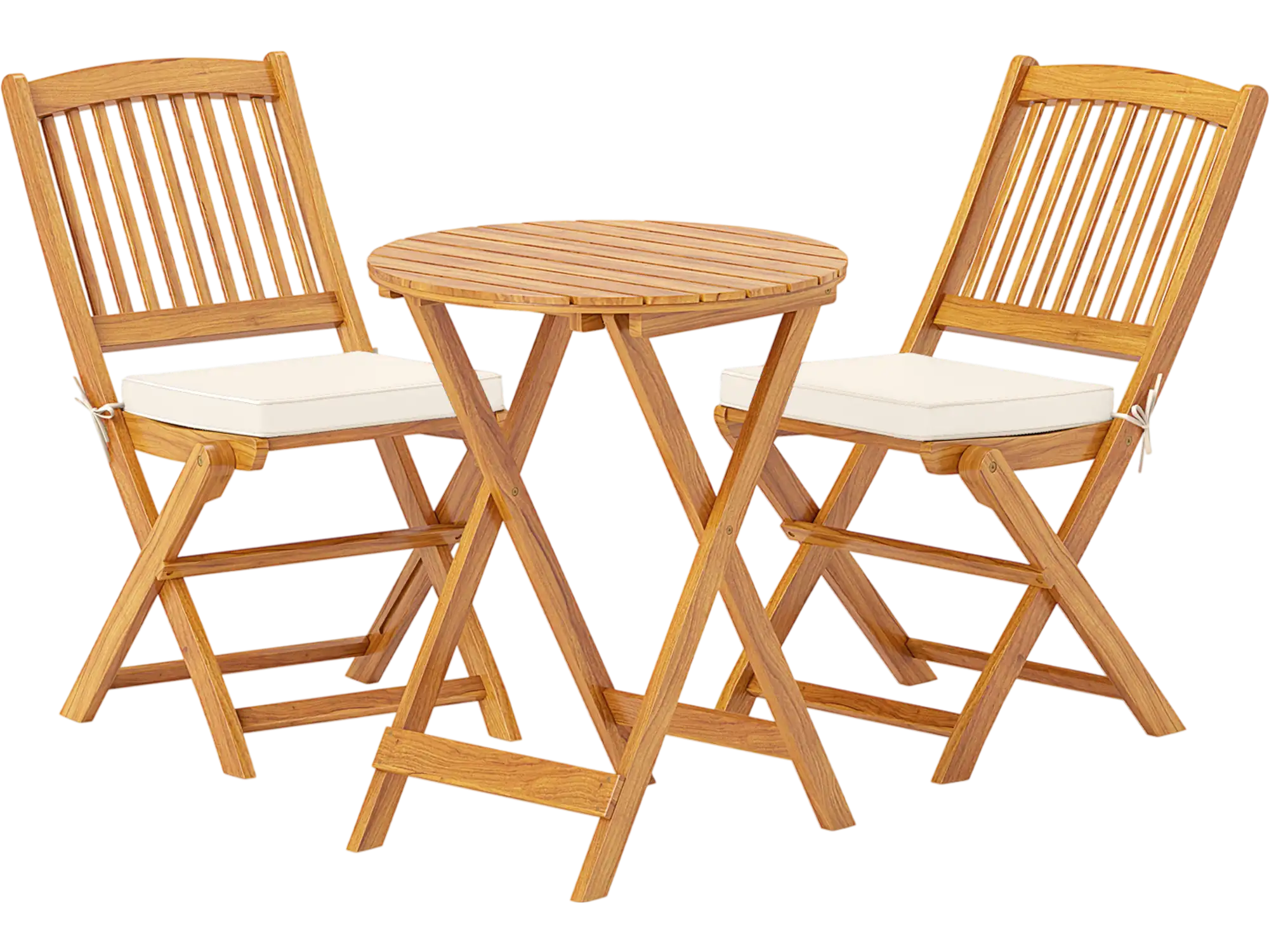 Costway 3-Pc Acacia Wood Patio Folding Bistro Set w/ Soft Cushions 561489723 New