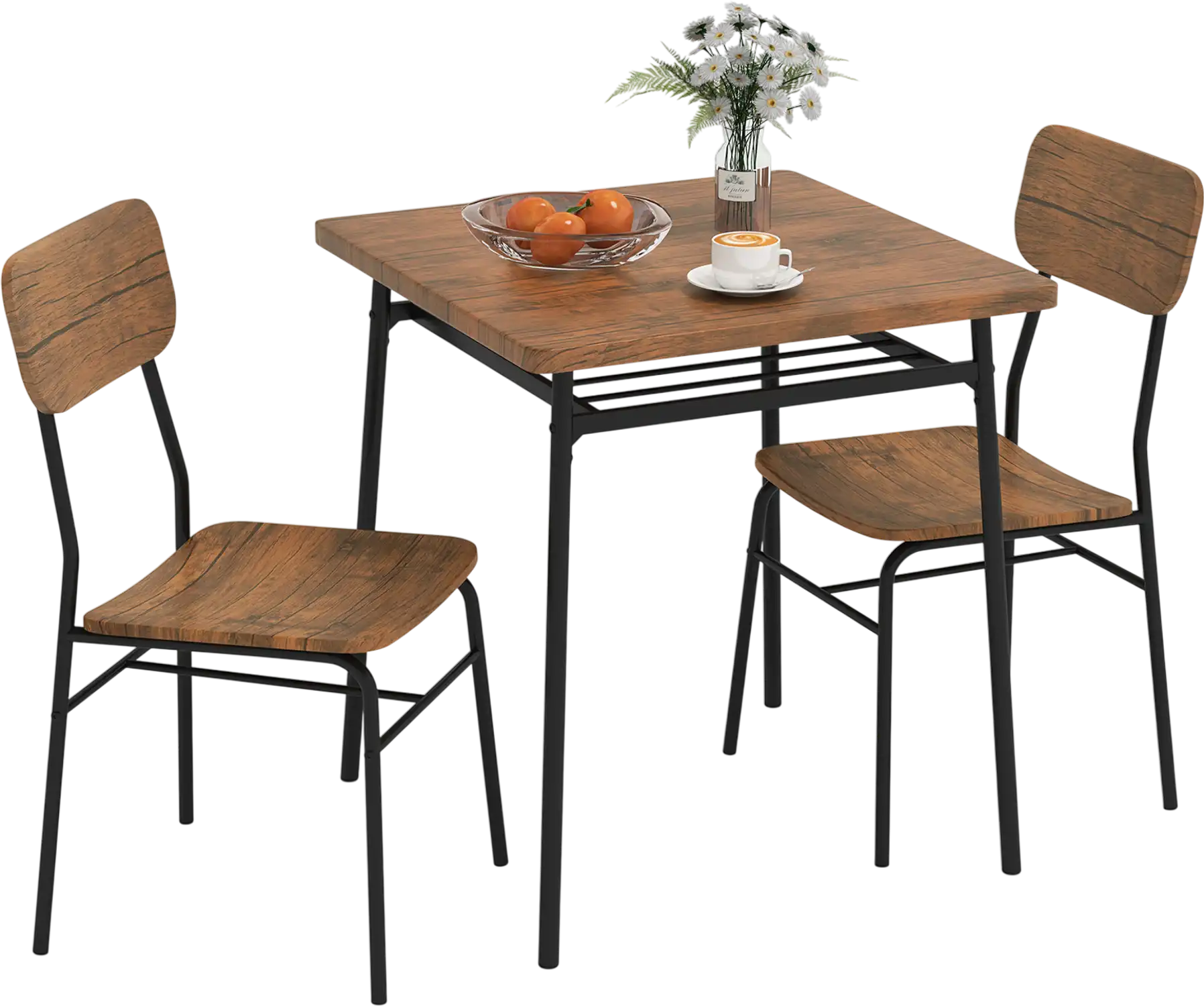 Costway 3-Pc Wood Square Dining Table Set for 2 Metal Frame 186273495 New