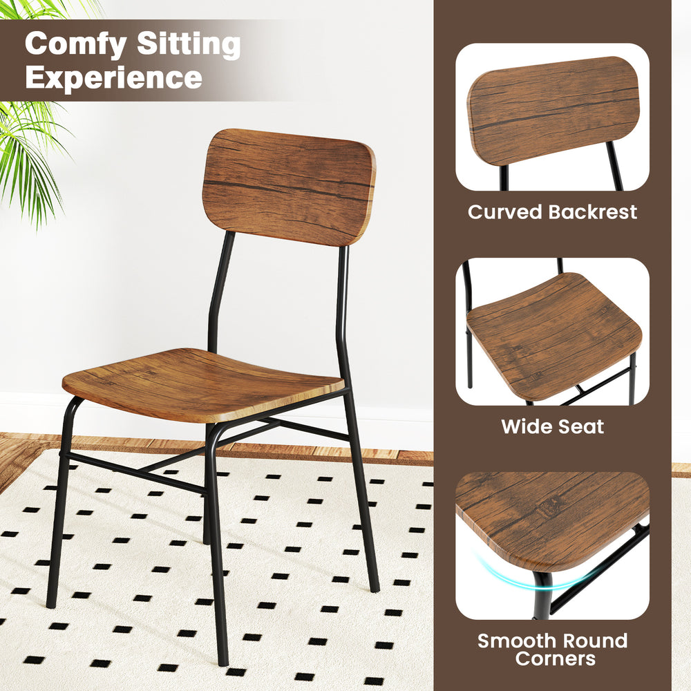 Single chair with a curved backrest and wide seat, featuring a wood finish and metal frame for cozy dining.