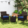 3 Pieces Outdoor Conversation Set with Cushioned Seat and Glass Tabletop-Navy - Gallery View 1 of 10