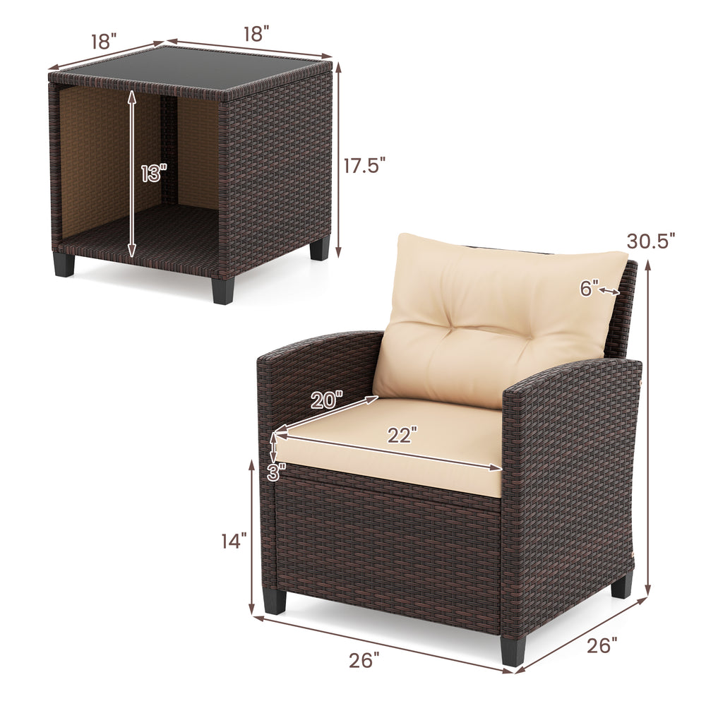 Beige cushioned patio chair with ergonomic design and sturdy metal frame, ideal for outdoor relaxation and comfort.